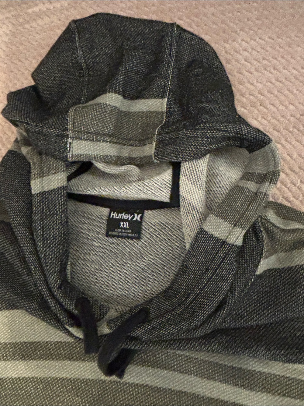 Hurley Men’s Black and Gray Striped Hoodie